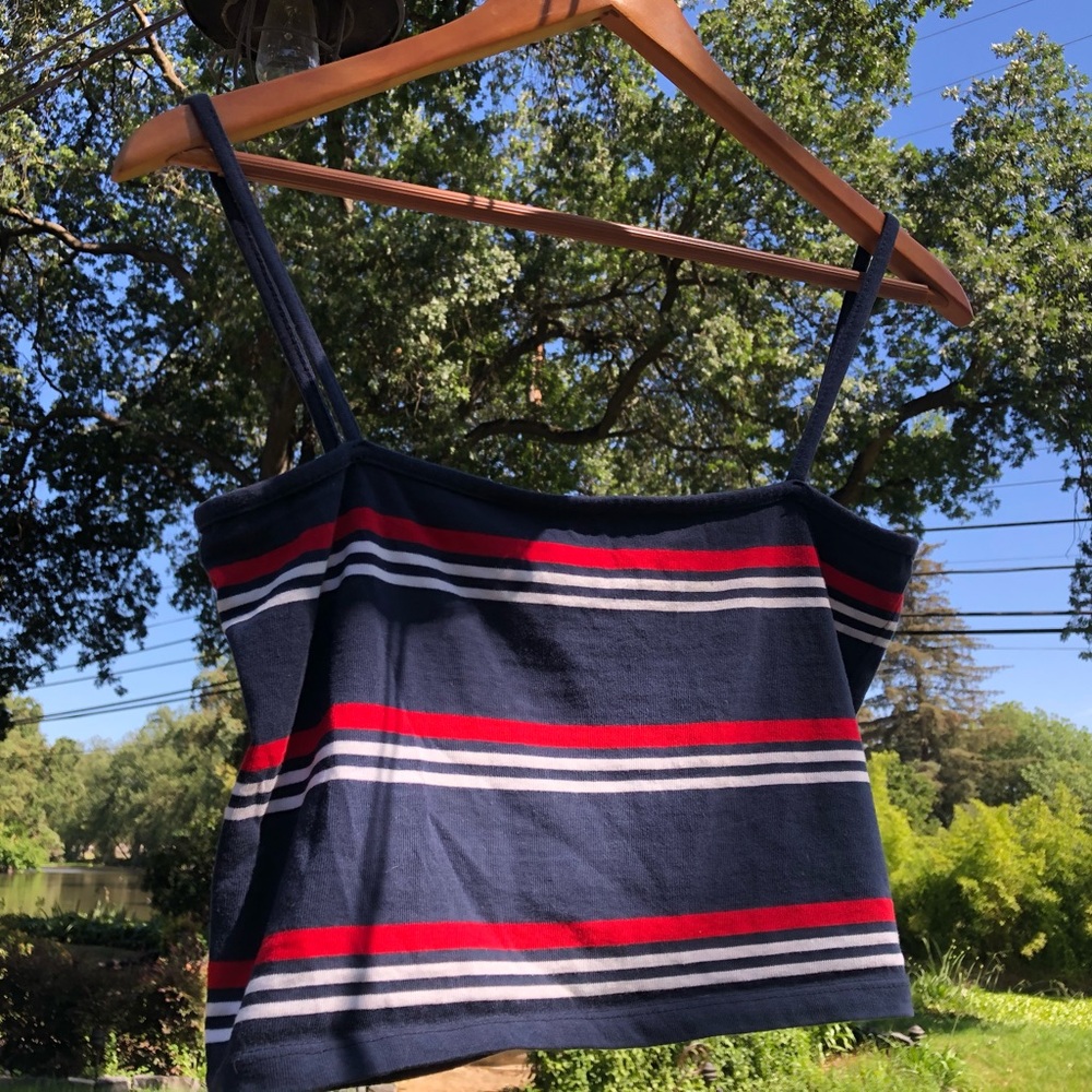 Stripped Navy Crop Tank